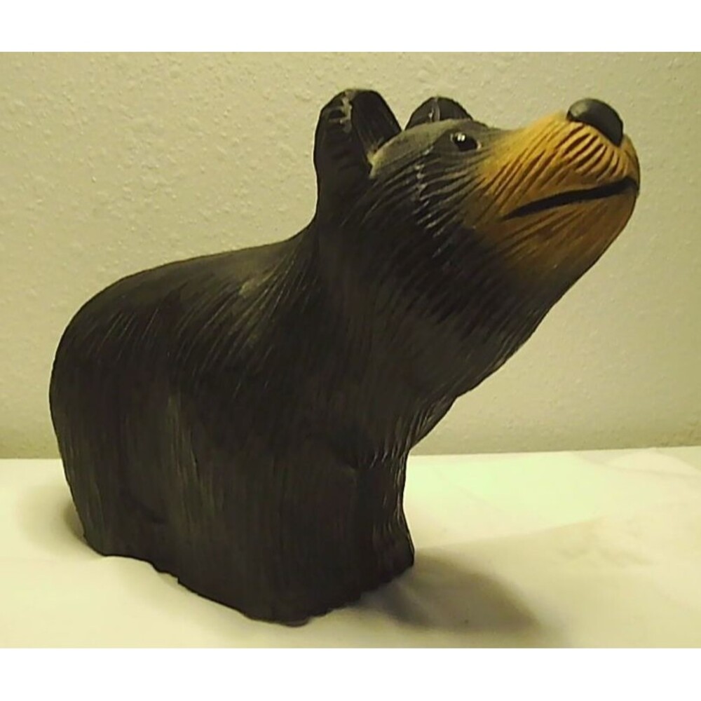 Hand-carved and painted wooden black bear figurine 10x4.5x7.75"